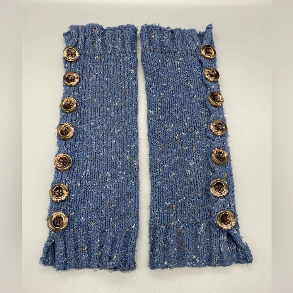 SOLD Vintage Blue Thick Knit Button Leg Warmers OS - Picture 3 of 5